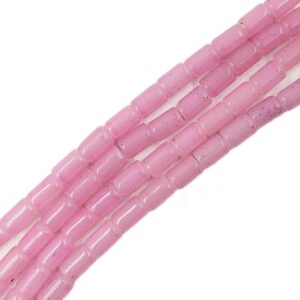 CYLINDRICALBEADS0007- 1 STRAND  BABY PINK 8 X 5 MM GLASS CYLINDRICAL BEADS