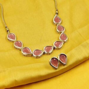 KUNDAN0026- ARNAS PEACH STONE GOLD PLATED KUNDAN CHOKER NECKLACE AND EARRINGS COMBO PACK FOR NECKLACE MAKING