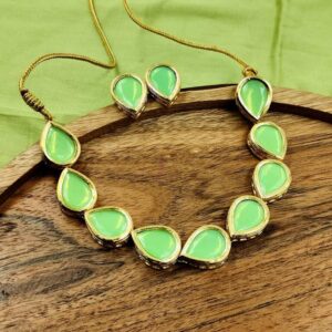 KUNDANP0028- ARNAS GREEN STONE GOLD PLATED KUNDAN CHOKER NECKLACE AND EARRINGS COMBO PACK FOR NECKLACE MAKING