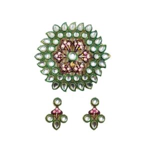 KUNDANP0031 - ARNAS GREEN COLOR GOLDEN PLATED KUNDAN NECKLACE AND EARRINGS COMBO PACK FOR HEAVY NECKLACE MAKING
