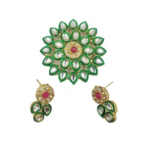 KUNDANP0032 - ARNAS GREEN, RED COLOR GOLDEN PLATED KUNDAN NECKLACE AND EARRINGS COMBO PACK FOR HEAVY NECKLACE MAKING