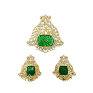 KUNDANP0033- ARNAS AD STONE GOLD PLATED WITH GREEN MEENAKARI KUNDAN PENDENT AND EARRINGS COMBO PACK FOR HEAVY NECKLACE MAKING