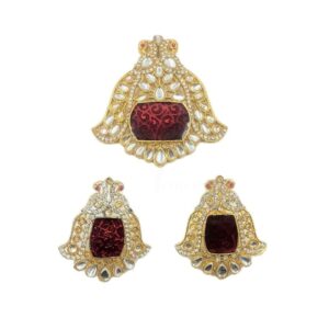 KUNDANP0034- ARNAS AD STONE GOLD PLATED WITH MAROON MEENAKARI KUNDAN PENDENT AND EARRINGS COMBO PACK FOR HEAVY NECKLACE MAKING