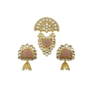 KUNDANP0035- ARNAS GOLD PLATED WITH PEACH STONE KUNDAN PENDENT AND EARRINGS COMBO PACK FOR HEAVY NECKLACE MAKING