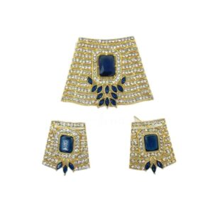 KUNDANP0040- ARNAS GOLD PLATED WITH AMERICAN DIAMOND STONE & NAVY BLUE STONED KUNDAN PENDENT AND EARRINGS COMBO PACK FOR HEAVY NECKLACE MAKING