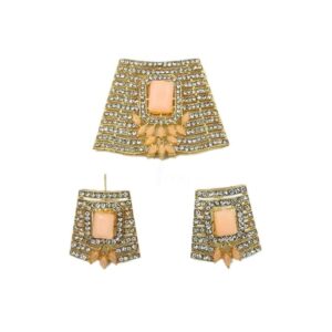 KUNDANP0041- ARNAS GOLD PLATED WITH AMERICAN DIAMOND STONE & PEACH STONED KUNDAN PENDENT AND EARRINGS COMBO PACK FOR HEAVY NECKLACE MAKING