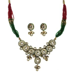 KUNDANP0042- ARNAS WHITE STONE GOLD PLATED KUNDAN NECKLACE AND EARRINGS COMBO PACK FOR NECKLACE MAKING