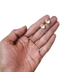 KUNDANSTUD0001- ARNAS 1 PAIR 10 X 8 MM GOLD PLATED WHITE STONE OVAL MOTIF KUNDAN STUD FOR EAR RING MAKING
