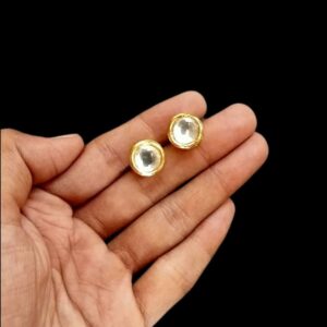 KUNDANSTUD0003 - ARNAS 1 PAIR 12 X 12 MM GOLD PLATED WHITE STONE ROUND MOTIF KUNDAN STUD FOR EAR RING MAKING