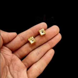 KUNDANSTUD0005 - ARNAS 1 PAIR 8 MM GOLD PLATED WHITE STONE SQUARE MOTIF KUNDAN STUD FOR EAR RING MAKING