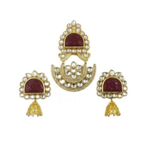 KUNDANP0036- ARNAS GOLD PLATED WITH MAROON STONE KUNDAN PENDENT AND EARRINGS COMBO PACK FOR HEAVY NECKLACE MAKING