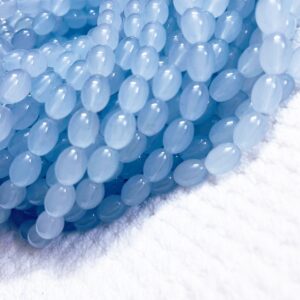 OVALBEADS03- 1 STRAND POWDER BLUE 10 X 8 MM OVAL SHAPED GLASS BEADS