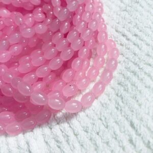 OVALBEADS07- 1 STRAND BABY PINK10 X 8 MM OVAL SHAPED GLASS BEADS