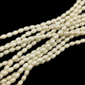 PEARLBEADS0007 - 1 STRAND IVORY WHITE 0.7 x 0.5 CM OVAL PEARL BEADS