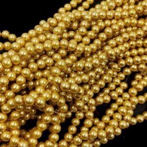 PEARLBEADS0009 - 1 STRAND GOLDEN 8 MM ROUND GLASS PEARL BEADS