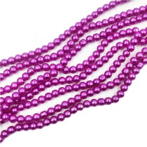 PEARLBEADS0015 - 1 STRAND HOT PINK 8 MM ROUND GLASS PEARL BEADS