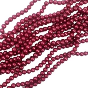 PEARLBEADS0017 - 1 STRAND CHERRY RED 8 MM ROUND GLASS PEARL BEADS