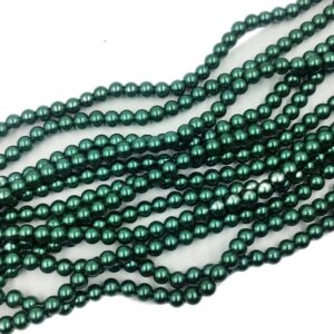 PEARLBEADS0020 - 1 STRAND DARK GREEN 8 MM ROUND GLASS PEARL BEADS