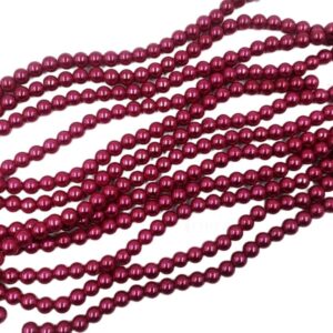 PEARLBEADS0021 - 1 STRAND WINE RED 8 MM ROUND GLASS PEARL BEADS