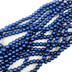 PEARLBEADS0022 - 1 STRAND MID-NIGHT BLUE 8 MM ROUND GLASS PEARL BEADS
