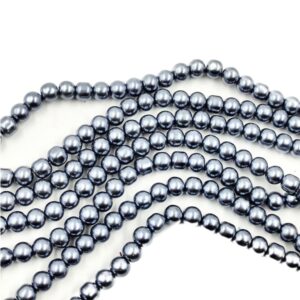 PEARLBEADS0027 – 1 STRAND METALLIC SILVER 8 MM ROUND GLASS PEARL BEADS