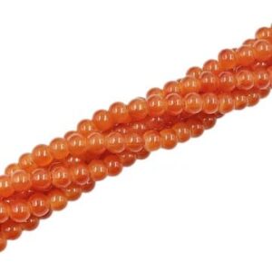 RGLASS0053- 1 STRAND DARK ORANGE 6MM ROUND GLASS BEADS