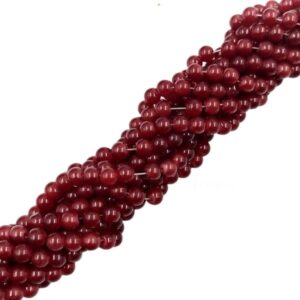 RGLASS0056- 1 STRAND CHERRY RED 6MM ROUND GLASS BEADS