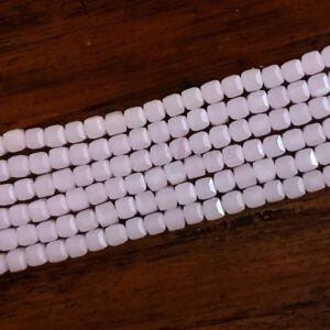 SQUAREBEAD0001- 1 STRND BABY PINK 5 MM OPAQUE SQUARE BEADS