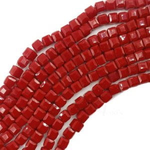 SQUAREBEAD0004- 1 STRND RED 5 MM OPAQUE SQUARE BEADS