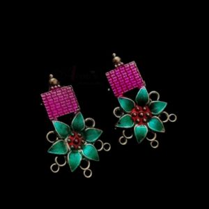 MEENATOP0001 - 3 PAIRS PACK OF GERMAN SILVER MEENA | OXIDIZED TRIPLE LOOP STUD TOP FOR EARRING MAKING