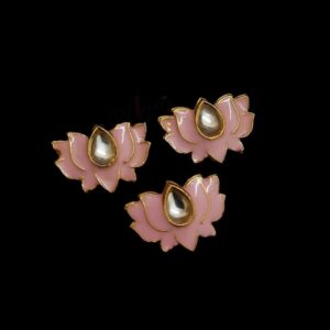 ECHARMS0196 - ARNAS 4 PCs PACK OF LIGHT PINK LOTUS MOTIF KUNDAN BEADS FOR JEWELLERY | BRACELETE | RAKHI MAKING