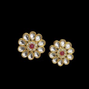 KUNDANSTUD0006 – ARNAS 1 PAIR GOLD PLATED WHITE & PINK STONE DESIGNER ROUND MOTIVE KUNDAN STUD FOR EAR RING MAKING