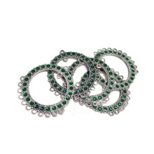 ARNAS 6 PCS PACK OF SILVER OXIDIZED GREEN MEENAKARI DESIGNER ROUND CHARMS FOR NECKLACE | EARRINGS MAKING.