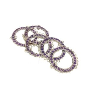 ARNAS 6 PCS PACK OF SILVER OXIDIZED PURPLE MEENAKARI DESIGNER ROUND CHARMS FOR NECKLACE | EARRINGS MAKING.