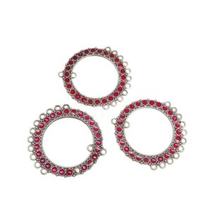 ARNAS 6 PCS PACK OF SILVER OXIDIZED RED MEENAKARI DESIGNER ROUND CHARMS FOR NECKLACE | EARRINGS MAKING.