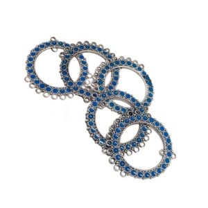 ARNAS 6 PCS PACK OF SILVER OXIDIZED BLUE MEENAKARI DESIGNER ROUND CHARMS FOR NECKLACE | EARRINGS MAKING.