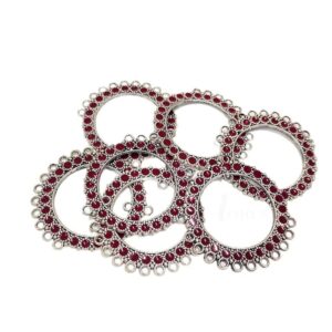 ARNAS 6 PCS PACK OF SILVER OXIDIZED MAROON MEENAKARI DESIGNER ROUND CHARMS FOR NECKLACE | EARRINGS MAKING.