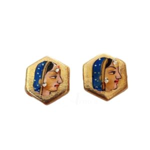 KUNDAN0066 - ARNAS 1 PAIR PACK OF GOLD PLATED BRUSHED HAND PAINTED KING & QUEEN ART METAL BEADS