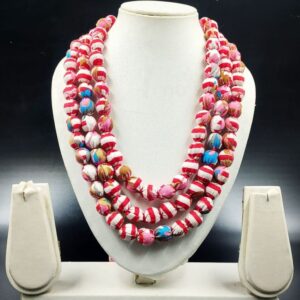 3LDORI26- ARNAS 1 PC PACK OF THREE LAYER FABRIC AND BEADS PINK PRINTED TASSEL | DORI FOR JEWELLERY MAKING