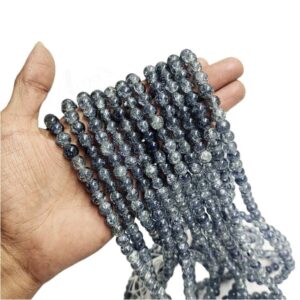 CRACKLEBEADS0011- 1 STRAND DARK GREY 8 MM CRACKLE BEADS