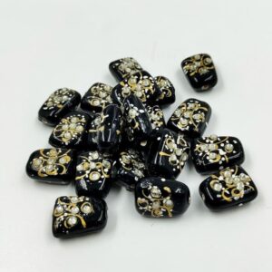 KUNDAN0196 - ARNAS 4 PCs 17 X 14 MM BLACK HANDPAINTED KUNDAN WORK TUMBLE BEADS