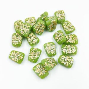 KUNDAN201 – ARNAS 4 PCs 17 X 14 MM PARROT GREEN HANDPAINTED KUNDAN WORK TUMBLE BEADS