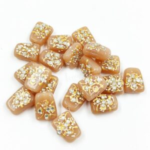 KUNDAN0203 – ARNAS 4 PCs 17 X 14 MM PEACH HANDPAINTED KUNDAN WORK TUMBLE BEADS