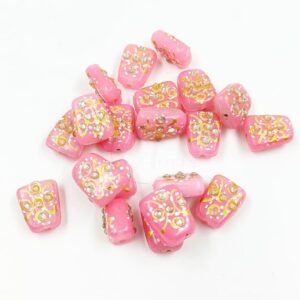 KUNDAN0207 – ARNAS 4 PCs 17 X 14 MM BABY PINK HANDPAINTED KUNDAN WORK TUMBLE BEADS