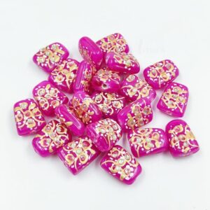 KUNDAN0208 – ARNAS 4 PCs 17 X 14 MM RANI PINK HANDPAINTED KUNDAN WORK TUMBLE BEADS