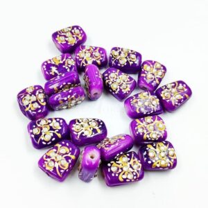 KUNDAN0209 – ARNAS 4 PCs 17 X 14 MM PURPLE HANDPAINTED KUNDAN WORK TUMBLE BEADS