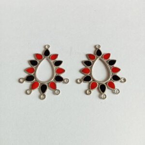 MEENAP0015- ARNAS 4 PCS PACK OF RED & BLACK MEENA WITH SILVER OXIDIZED CHARMS FOR NECKLACE | EARRINGS MAKING