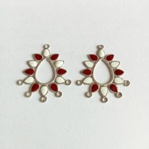 MEENAP0017- ARNAS 4 PCS PACK OF RED & WHITE MEENA WITH SILVER OXIDIZED CHARMS FOR NECKLACE | EARRINGS MAKING
