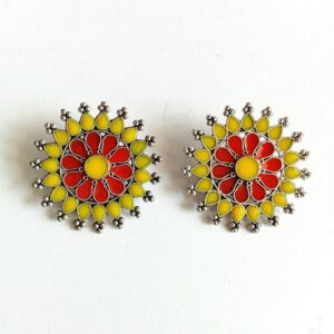 MEENAP0019- /0020/0021- ARNAS 2 PCs PACK OF ROUND DESIGNER MEENAKARI SILVER PALTED OXIDIZED PENDANT