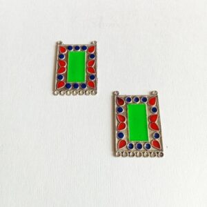 MEENAP0024- ARNAS 2 PCS PACK OF SILVER OXIDIZED CHARMS MULTICOLORED MEENA FOR NECKLACE | EARRINGS MAKING